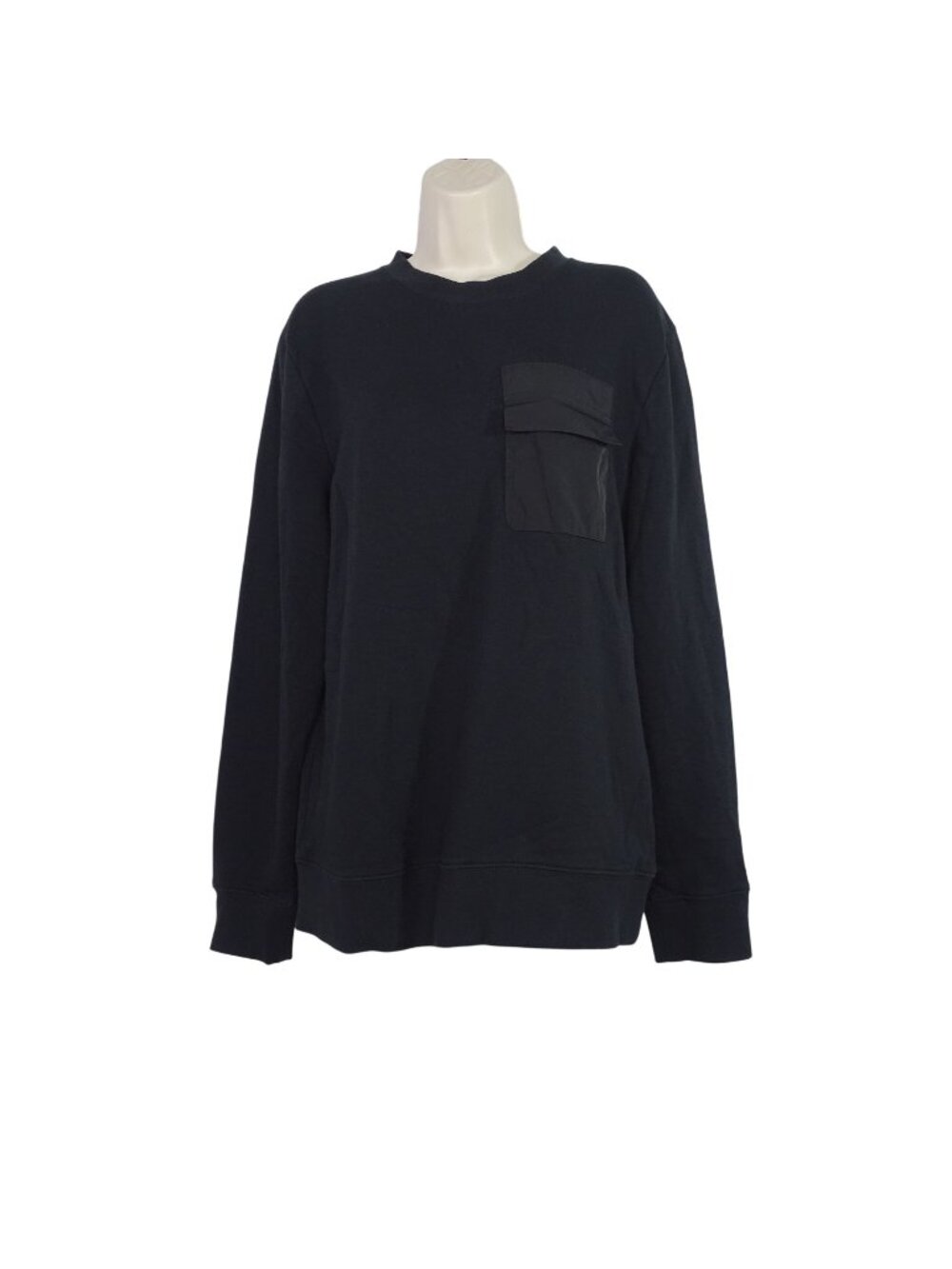 H&M Black Long Sleeve Pullover Crewneck Sweatshirt Men Size M Front Flap Pocket